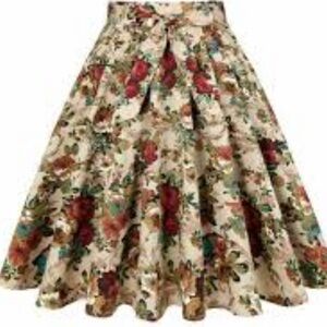 HIKA Ladies Multicolor Fall High Waist Vintage Floral A-line Pleated Skirt m